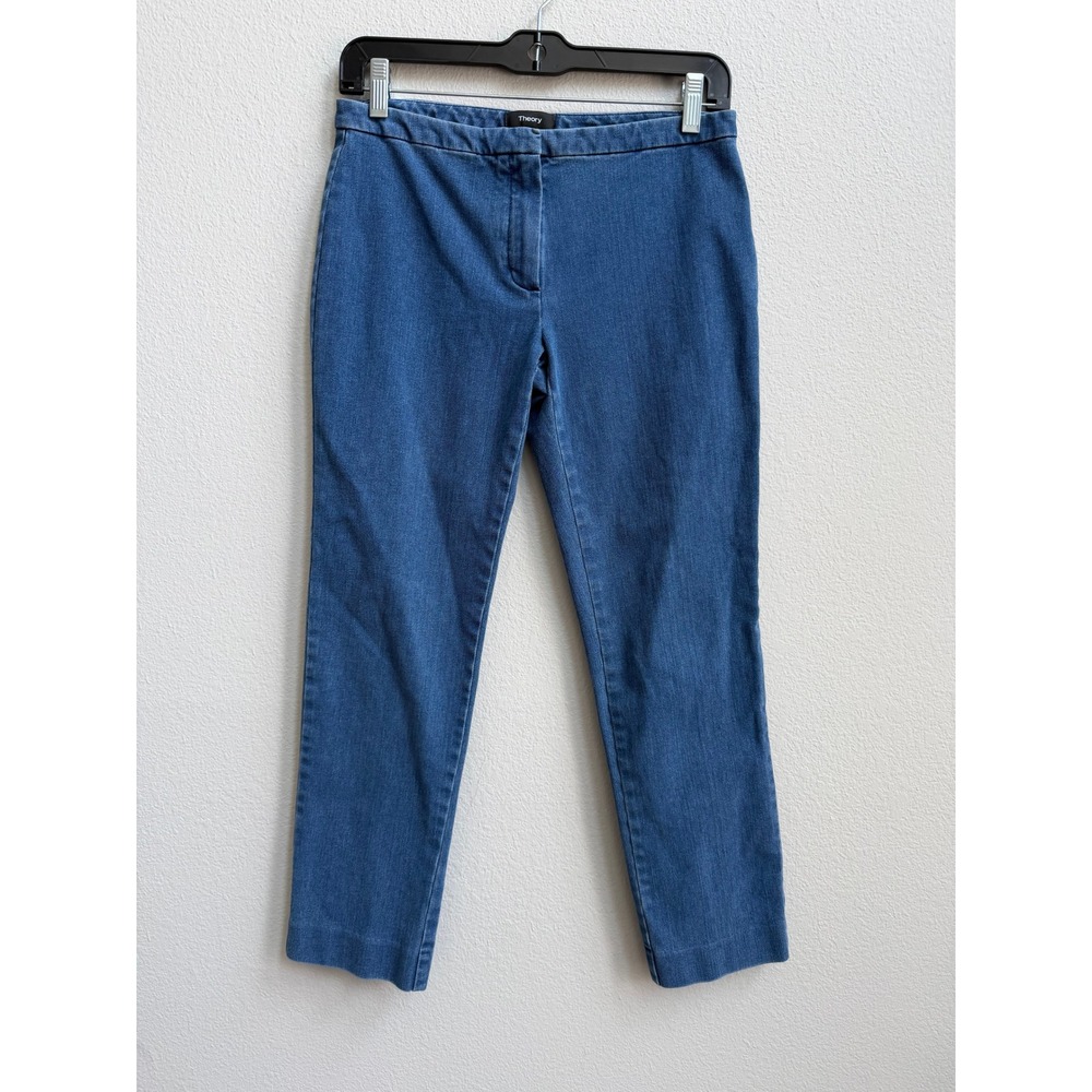 Theory Womens Blue Pull On Denim Trousers Slim Leg Stretch Jeans Size 2